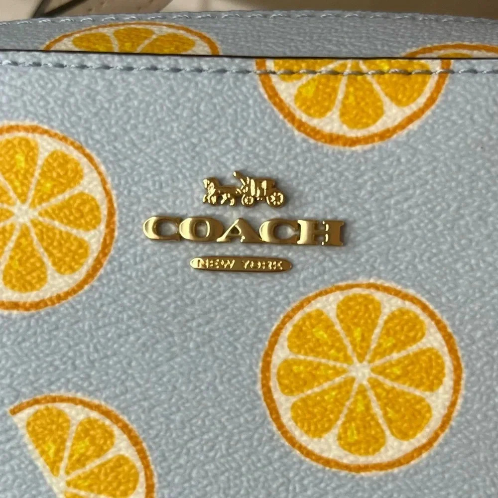 Coach Blue & Yellow Orange Print Crossbody Camera Bag NWOT - Picture 4 of 12